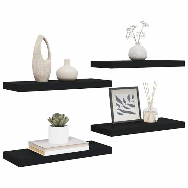 Schweberegale 4 Stk. Schwarz 60x23,5x3,8cm MDF