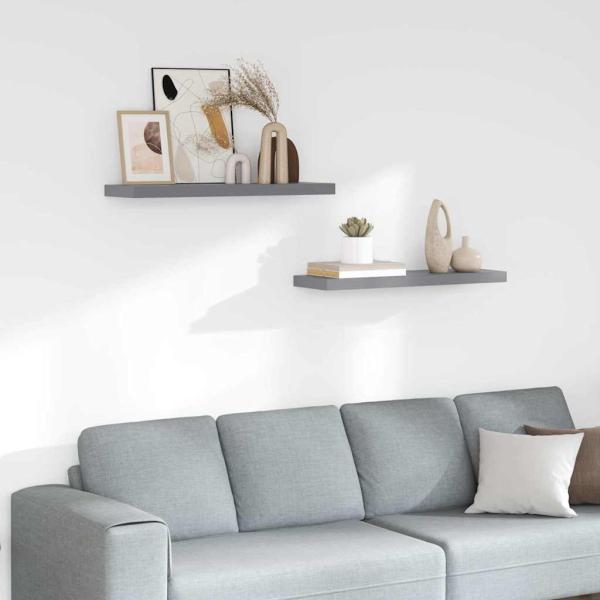 ARDEBO.de - Schweberegale 2 Stk. Grau 80x23,5x3,8 cm MDF