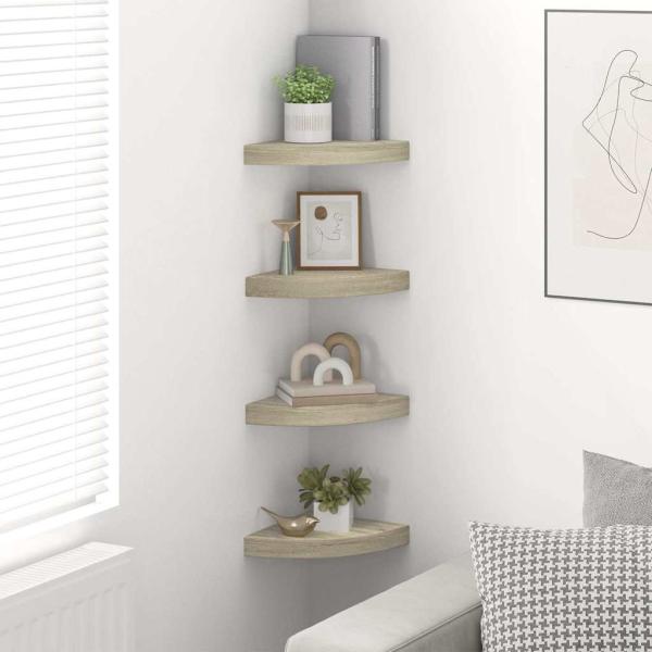 Eck-Schweberegale 4 Stk. Eichen-Optik 25x25x3,8 cm MDF