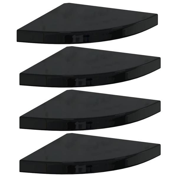 Eck-Schweberegale 4 Stk. Hochglanz-Schwarz 35x35x3,8 cm MDF