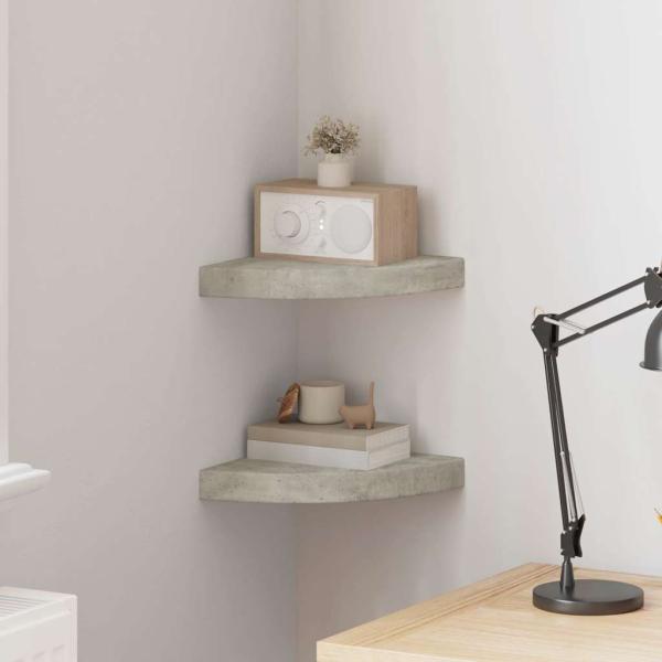 ARDEBO.de - Eck-Schweberegale 2 Stk. Betongrau 25x25x3,8 cm MDF