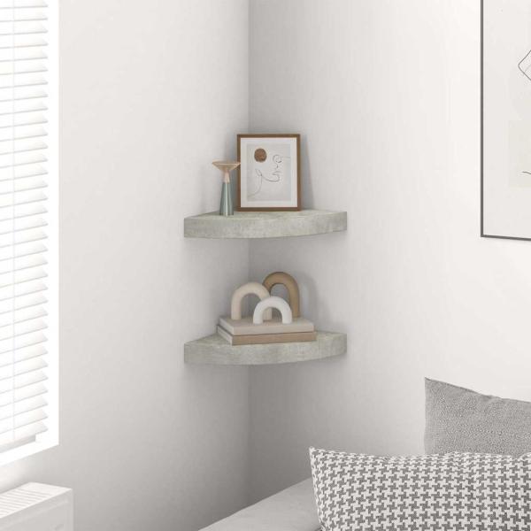 Eck-Schweberegale 2 Stk. Betongrau 25x25x3,8 cm MDF