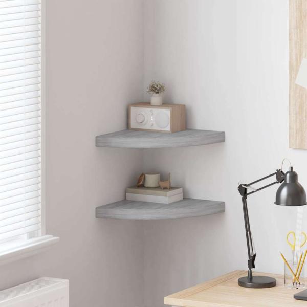 ARDEBO.de - Eck-Schweberegale 2 Stk. Betongrau 35x35x3,8 cm MDF