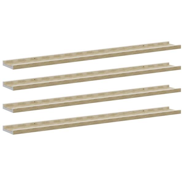 Wandregale 4 Stk. Weiß und Sonoma-Eiche 100x9x3 cm