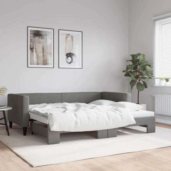 ARDEBO.de - Tagesbett Ausziehbar Dunkelgrau 90x200 cm Stoff
