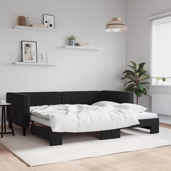 ARDEBO.de - Tagesbett Ausziehbar Schwarz 90x200 cm Samt