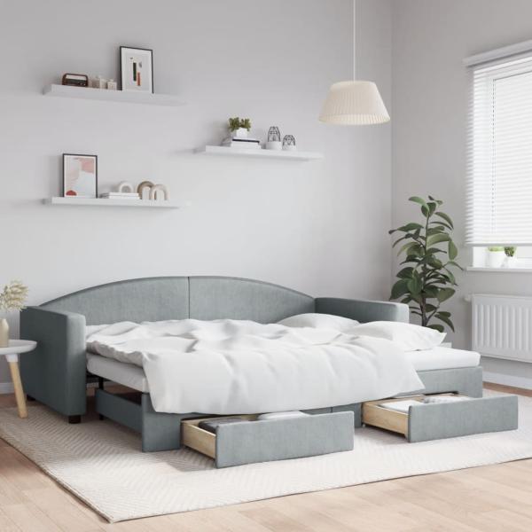ARDEBO.de - Tagesbett Ausziehbar mit Schubladen Hellgrau 90x200 cm Stoff