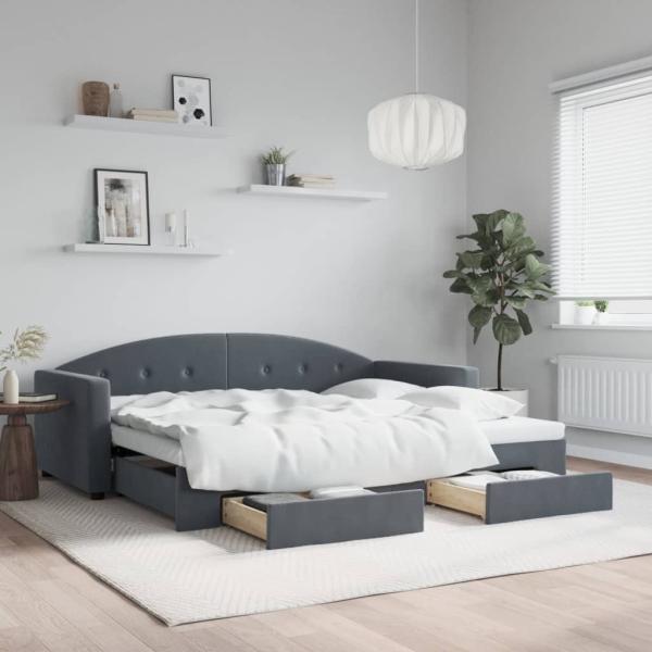 ARDEBO.de - Tagesbett Ausziehbar mit Schubladen Dunkelgrau 90x190 cm Samt