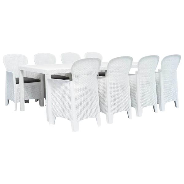ARDEBO.de - 9-tlg. Garten-Essgruppe Kunststoff Weiß Rattan-Optik