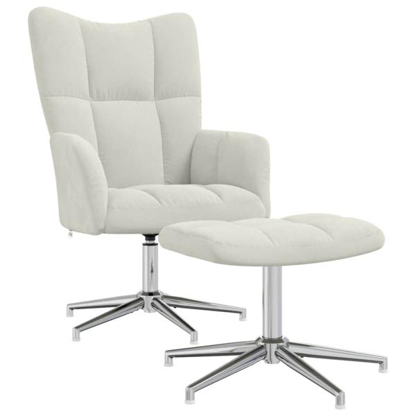 Relaxsessel mit Hocker Cremeweiß Samt