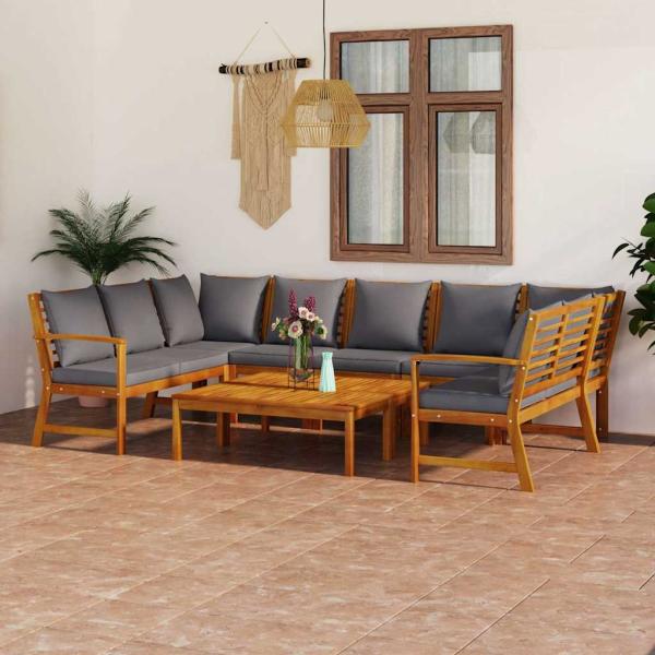 ARDEBO.de - 9-tlg. Garten-Lounge-Set mit Auflagen Massivholz Akazie