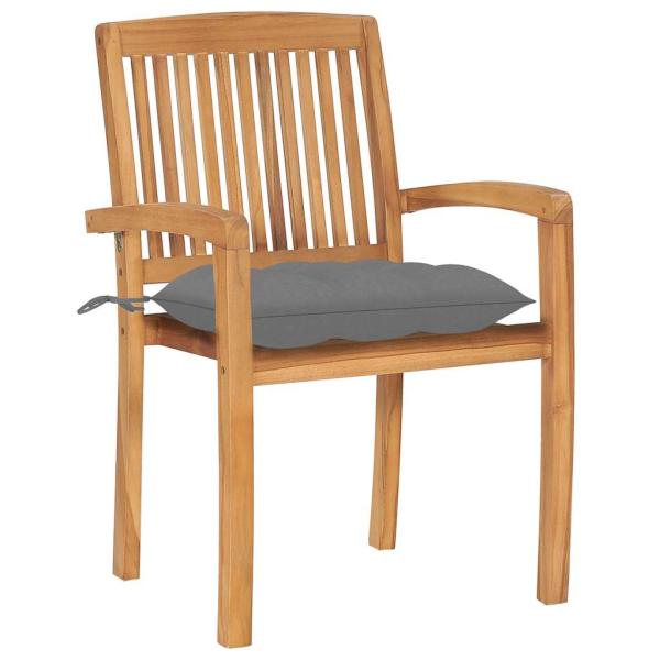 Gartenst?hle 2 Stk. mit Grauen Kissen Massivholz Teak