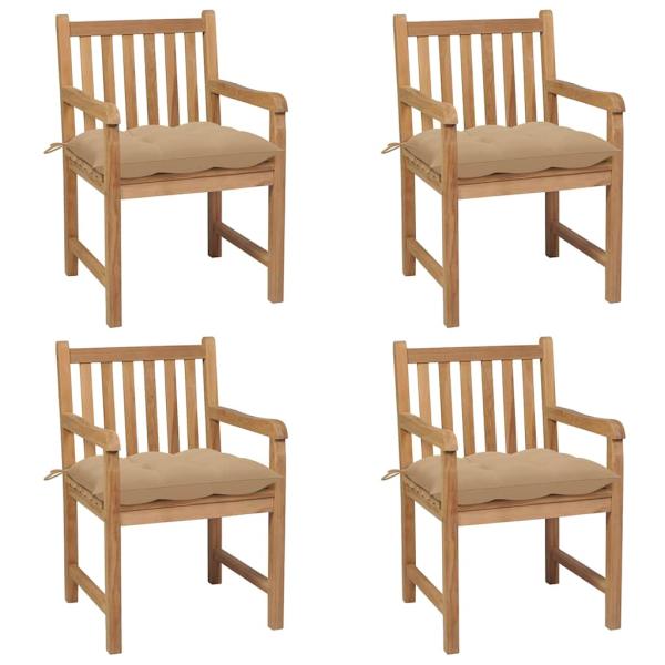 ARDEBO.de - Gartenst?hle 4 Stk. mit Beigen Kissen Massivholz Teak