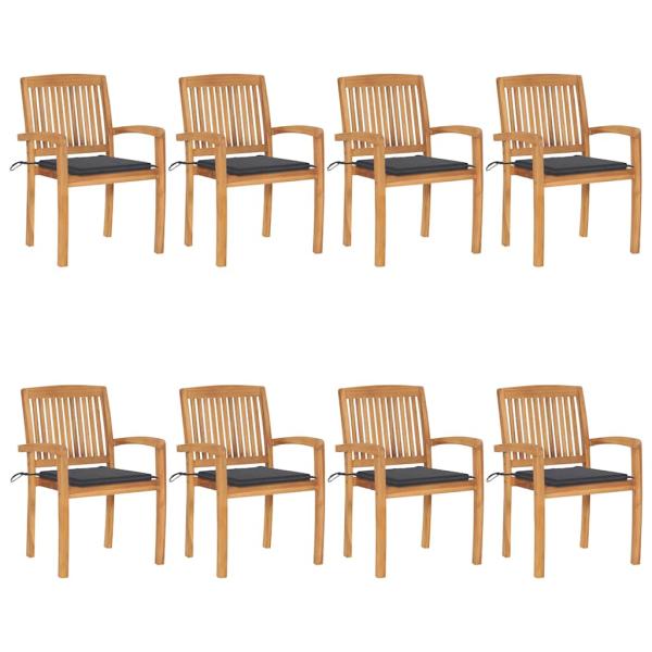 ARDEBO.de - Stapelbare Gartenst?hle mit Kissen 8 Stk. Massivholz Teak