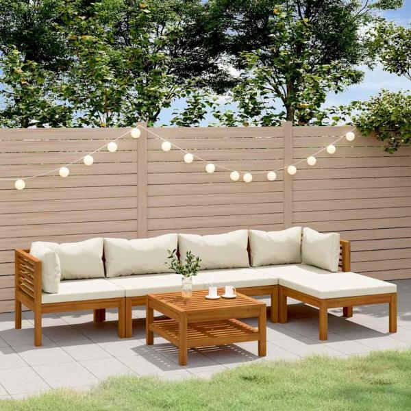 ARDEBO.de - 6-tlg. Garten-Lounge-Set mit Creme Kissen Massivholz Akazie