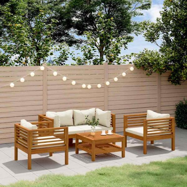 ARDEBO.de - 5-tlg. Garten-Lounge-Set mit Creme Kissen Massivholz Akazie