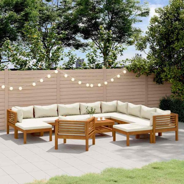 ARDEBO.de - 12-tlg. Garten-Lounge-Set mit Creme Kissen Massivholz Akazie