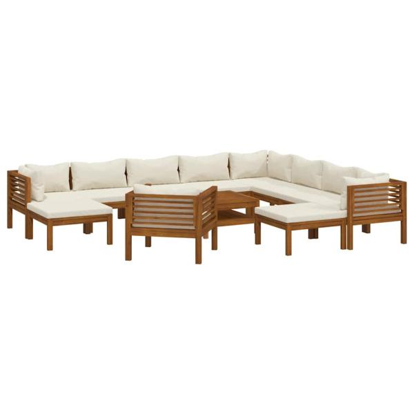 12-tlg. Garten-Lounge-Set mit Creme Kissen Massivholz Akazie