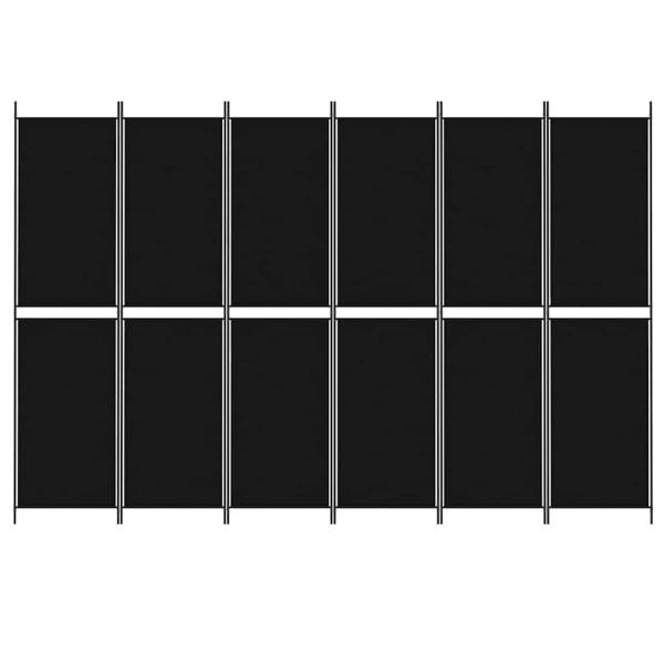 6-tlg. Paravent Schwarz 300x200 cm Stoff