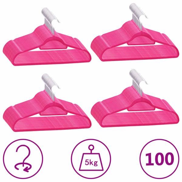 ARDEBO.de - 100 Stk. Kleiderbügel-Set Anti-Rutsch Rosa Samt