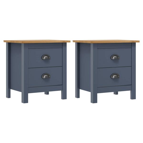 ARDEBO.de - Nachttische Hill 2 Stk. Grau 46x35x49,5 cm Massivholz Kiefer