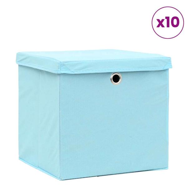 ARDEBO.de - Aufbewahrungsboxen mit Deckeln 10Stk. Babyblau 32x32x32cm Stoff