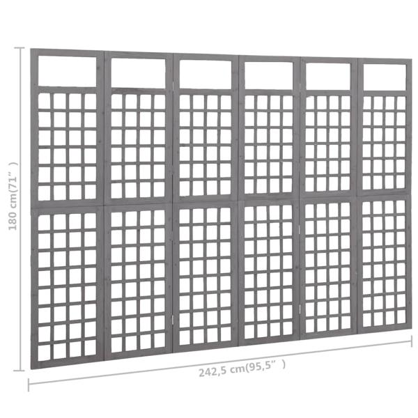 Spalier/Paravent 6-teilig Massivholz Tanne Grau 242,5x180 cm