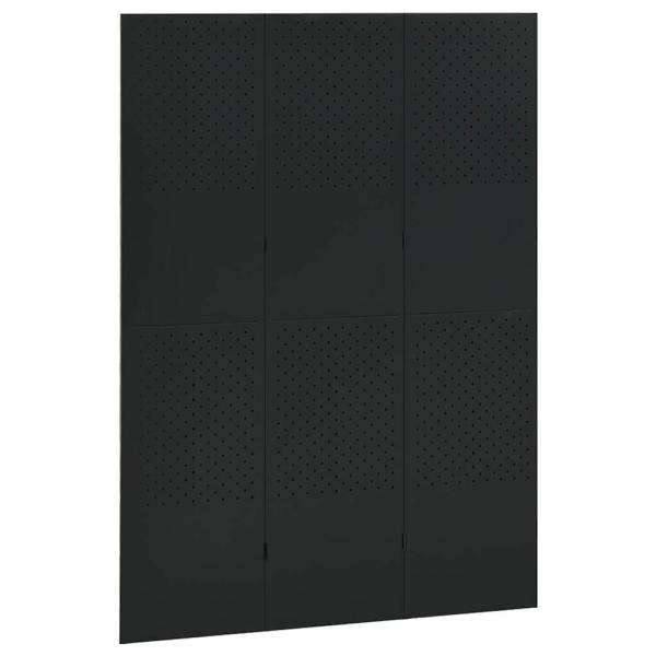 3-tlg. Raumteiler Schwarz 120x180 cm Stahl