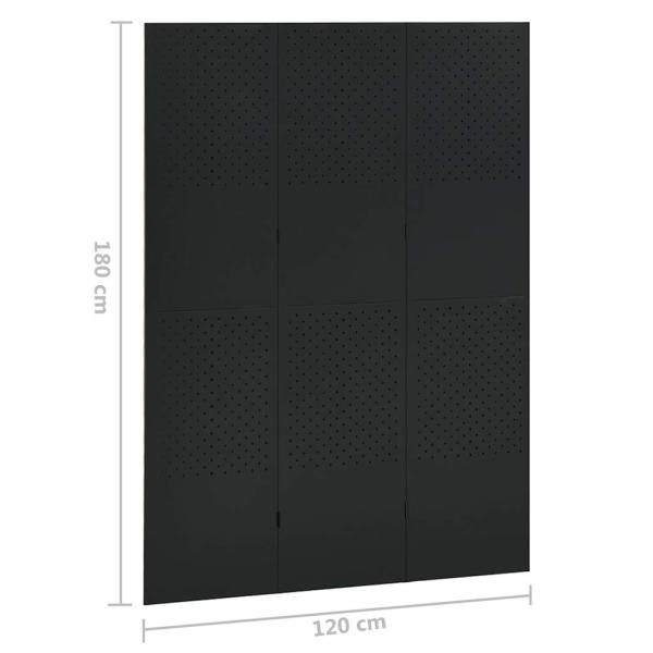 3-tlg. Raumteiler Schwarz 120x180 cm Stahl