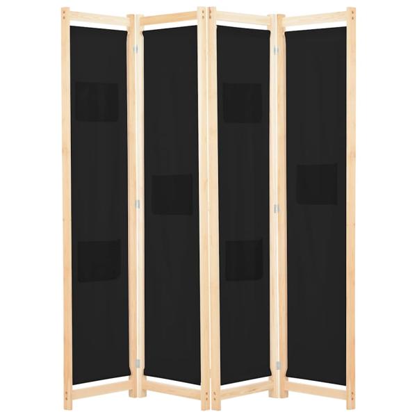 ARDEBO.de - 4-teiliger Raumteiler Schwarz 160 x 170 x 4 cm Stoff