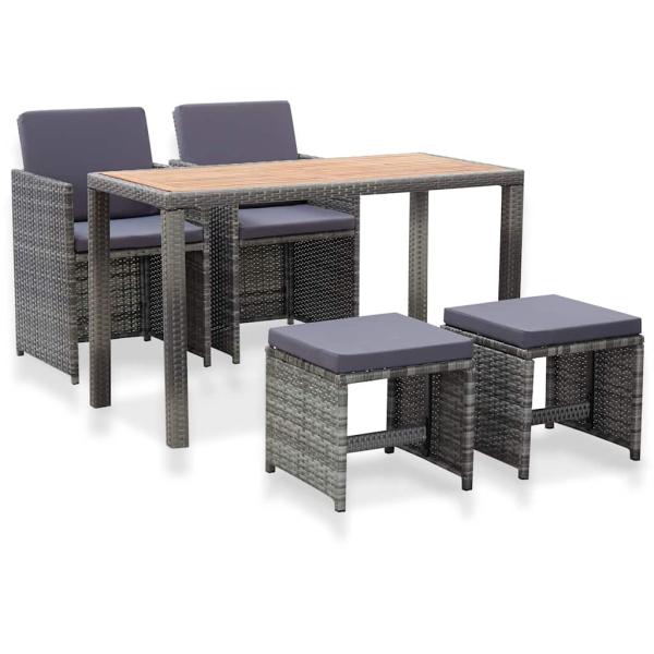 ARDEBO.de - 5-tlg. Garten-Essgruppe Poly Rattan Akazie Massivholz Anthrazit