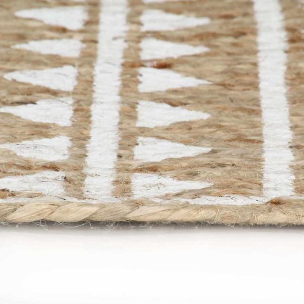 Teppich Handgefertigt Jute Weißer Druck 120 cm