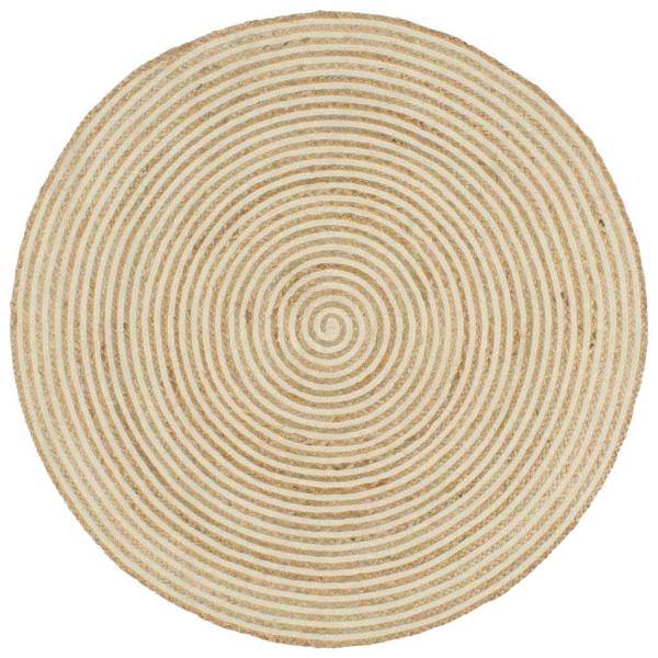 ARDEBO.de - Teppich Handgefertigt Jute mit Spiralen-Design Weiß 90 cm