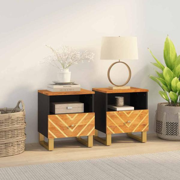ARDEBO.de - Nachttische 2 Stk. Braun und Schwarz Massivholz Mango