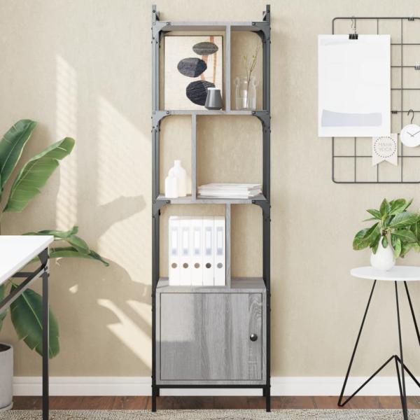 ARDEBO.de - B?cherregal mit T?r Grau Sonoma 44,5x30x154,5 cm Holzwerkstoff