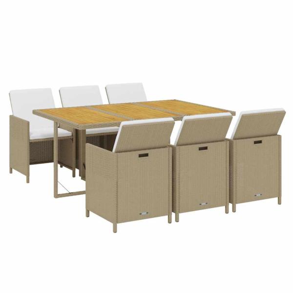 7-tlg. Garten-Essgruppe mit Kissen Poly Rattan Beige
