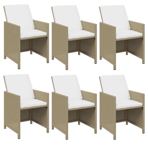 7-tlg. Garten-Essgruppe mit Kissen Poly Rattan Beige