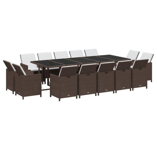 15-tlg. Garten-Essgruppe mit Kissen Poly Rattan Braun