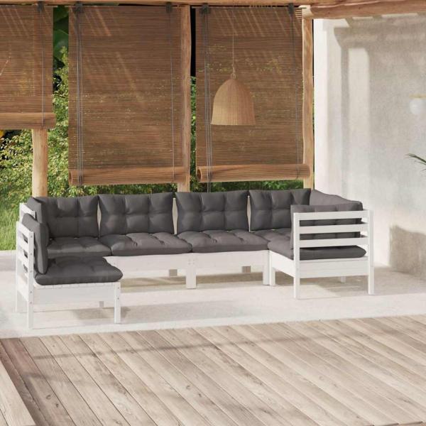 ARDEBO.de - 6-tlg. Garten-Lounge-Set mit Kissen Weiß Kiefernholz
