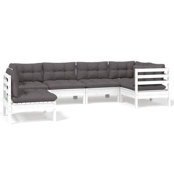 6-tlg. Garten-Lounge-Set mit Kissen Weiß Kiefernholz