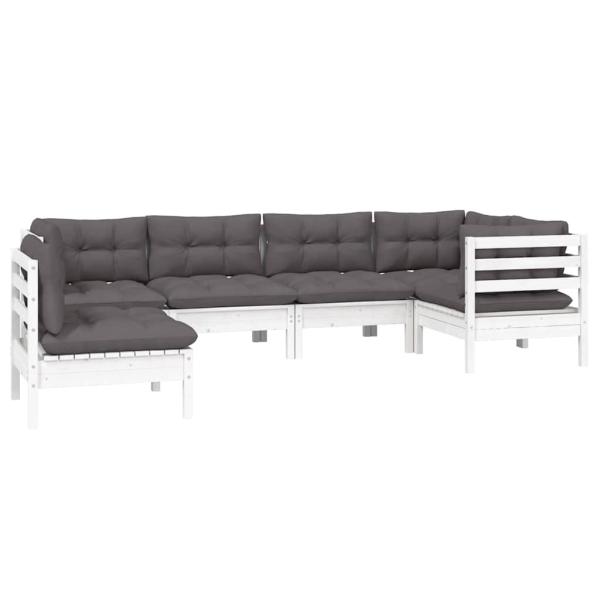 6-tlg. Garten-Lounge-Set mit Kissen Weiß Kiefernholz