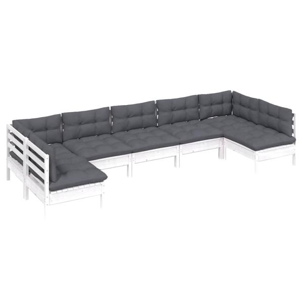 7-tlg. Garten-Lounge-Set mit Kissen Weiß Kiefer Massivholz