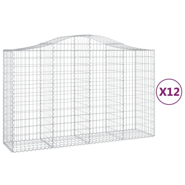 Gabionen mit Hochbogen 12Stk. 200x50x120/140cm Verzinktes Eisen