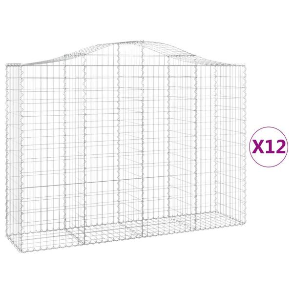 Gabionen mit Hochbogen 12Stk. 200x50x140/160cm Verzinktes Eisen