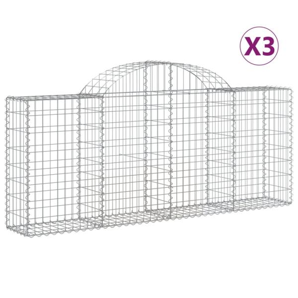Gabionen mit Hochbogen 3 Stk. 200x30x80/100 cm Verzinktes Eisen