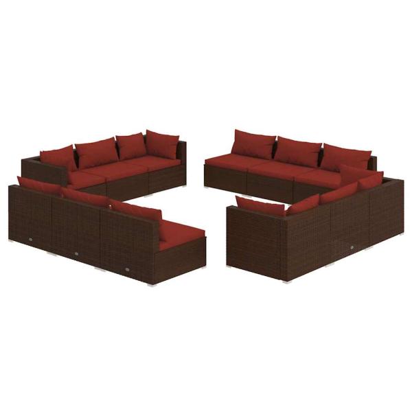 12-tlg. Garten-Lounge-Set mit Kissen Poly Rattan Braun