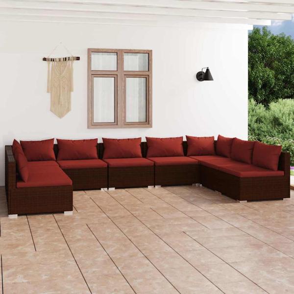 ARDEBO.de - 9-tlg. Garten-Lounge-Set mit Kissen Poly Rattan Braun