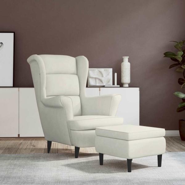ARDEBO.de - Ohrensessel mit Hocker Creme Samt
