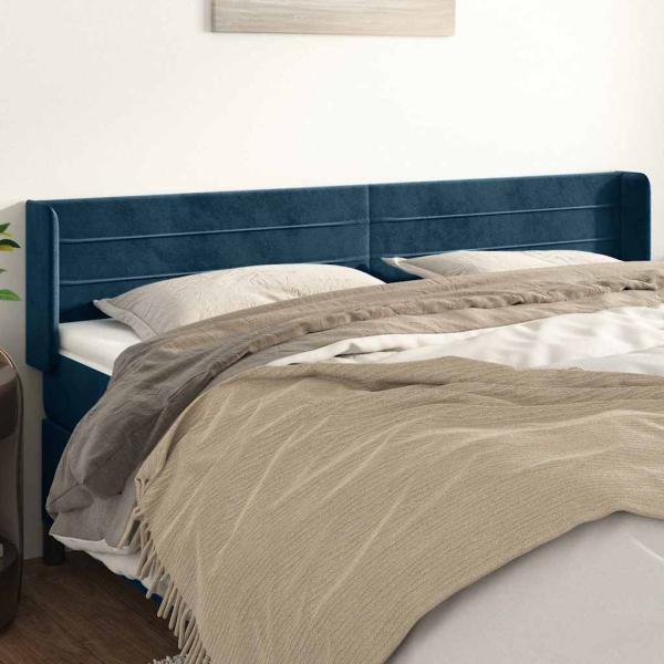 ARDEBO.de - Kopfteil mit Ohren Dunkelblau 203x16x78/88 cm Samt