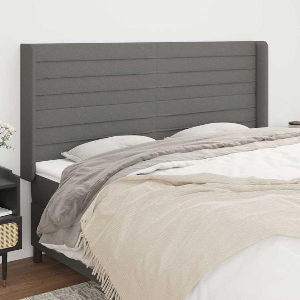 ARDEBO.de - Kopfteil mit Ohren Dunkelgrau 203x16x118/128 cm Stoff